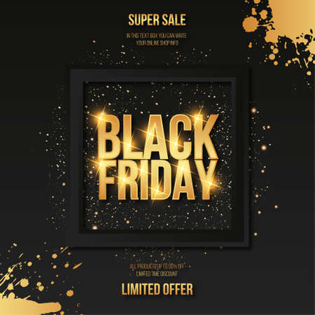 black friday frame with golden splash background vector design illustrationのイラスト素材