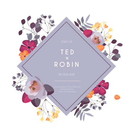wedding invitation with colorful flowers design vector illustrationのイラスト素材