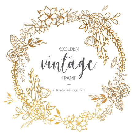 golden vintage frame with flowersのイラスト素材