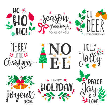 christmas badges with lovely hand drawn elements quotesのイラスト素材