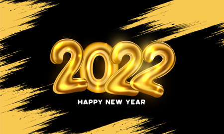 happy new year 2022 with golden balloon numbers vector design illustrationのイラスト素材