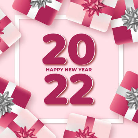 happy new year 2022 background with realistic gifts composition vector design illustrationのイラスト素材
