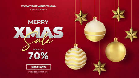 merry christmas sale background with realistic christmas balls vector design illustrationのイラスト素材