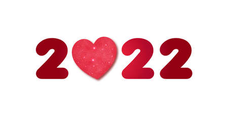 happy new year 2022 minimal card with realistic heart vector design illustration