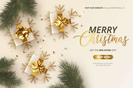 realistic christmas sale background with presents ornaments vector design illustrationのイラスト素材
