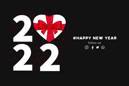happy new year 2022 banner with gift heart frame vector design illustration
