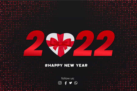 happy new year 2022 banner background with gift heart vector design illustrationのイラスト素材