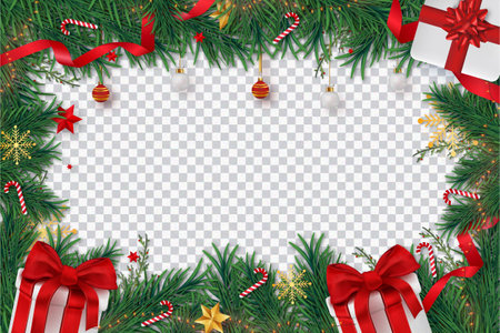 merry christmas background with realistic christmas decoration vector design illustrationのイラスト素材