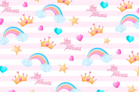 cute pattern with lovely elements little princess vector design illustrationのイラスト素材