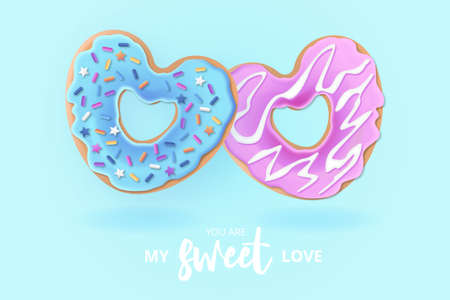 cute love donut background with love message design vector illustrationのイラスト素材