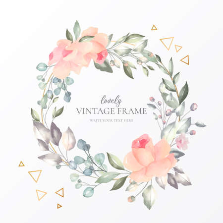 lovely vintage frame with watercolor natureのイラスト素材