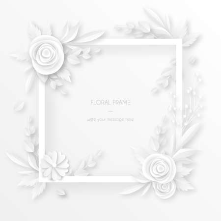 white frame with floral decoration vector design illustrationのイラスト素材