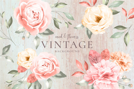 vintage background with wood romantic flowers design vector illustrationのイラスト素材