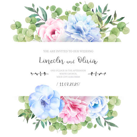 floral wedding invitation with lovely flowers design vector illustrationのイラスト素材