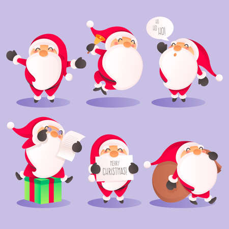 cute santa character collection different actions vector design illustrationのイラスト素材