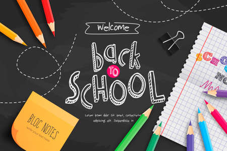 chalkboard back school with school supplies design vector illustrationのイラスト素材