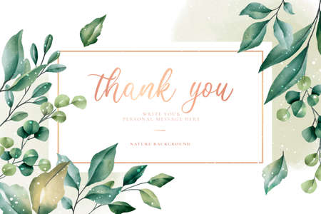 thank you card with green leaves design vector illustrationのイラスト素材