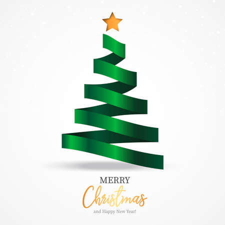 beautiful christmas card template with elegant ribbon as christmas treeのイラスト素材