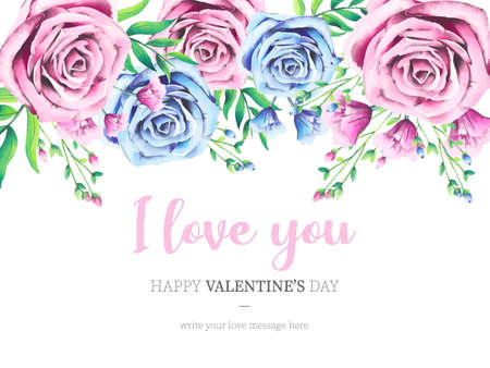 lovely valentine s day background with watercolor roses design vector illustrationのイラスト素材