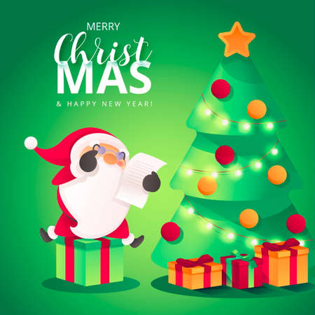 christmas background with cute santa leaving presents design vector illustrationのイラスト素材