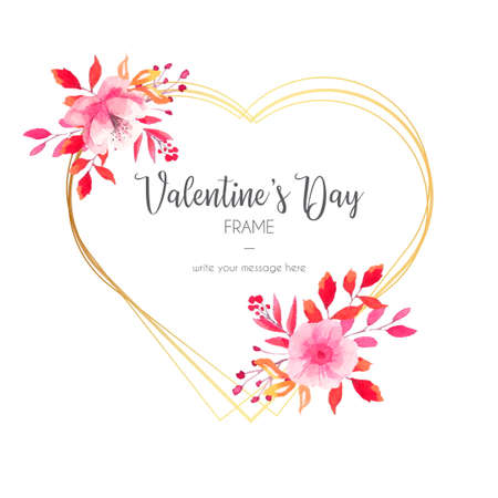 beautiful valentine s day invitation with golden frame design vector illustrationのイラスト素材