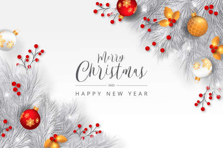 elegant christmas background with white branchesのイラスト素材