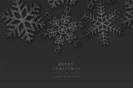 black christmas background with sparkling snowflakes design vector illustrationのイラスト素材