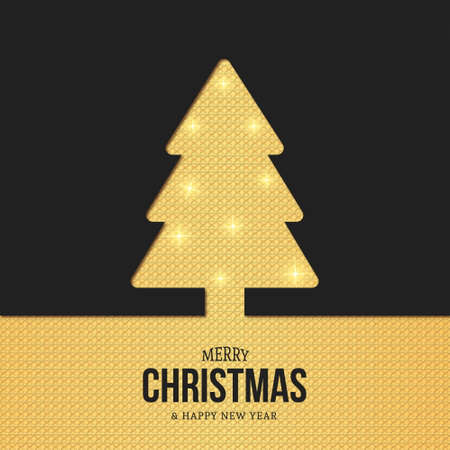 modern christmas tree silhouette card with gold texture design vector illustrationのイラスト素材