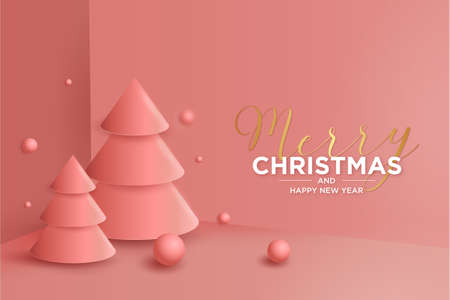 christmas 3d background with modern christmas 3d tree compositionのイラスト素材