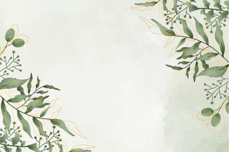cute watercolor leaves frame with watercolor background vector design illustrationのイラスト素材