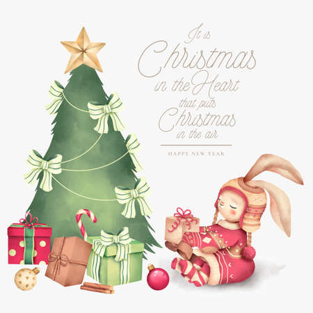 cute christmas background with lovely character design vector illustrationのイラスト素材
