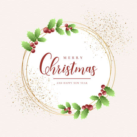 merry christmas golden frame card design vector illustrationのイラスト素材