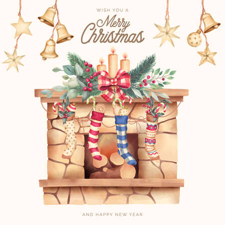 christmas card with beautiful chimney ornamentsのイラスト素材