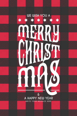 christmas lettering card with black red tartan patternのイラスト素材