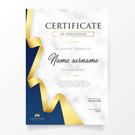 elegant certificate with golden ribbon template with abstract shapes vector illustrationのイラスト素材