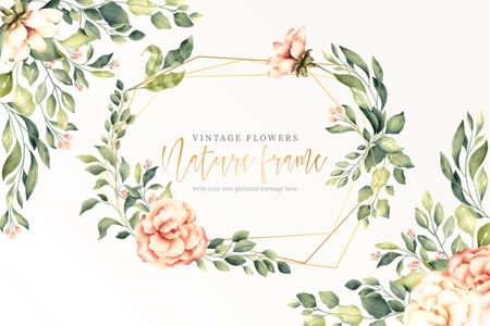 vintage nature background with golden frame vector design illustrationのイラスト素材