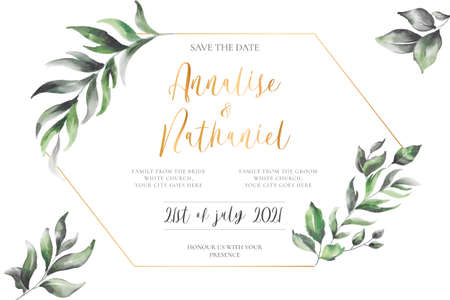 elegant wedding invitation with golden frame design vector illustrationのイラスト素材