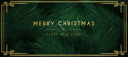 minimal merry christmas banner with gold ornaments design vector illustrationのイラスト素材