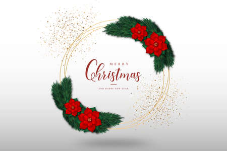 modern merry christmas happy new year greeting card with golden frameのイラスト素材