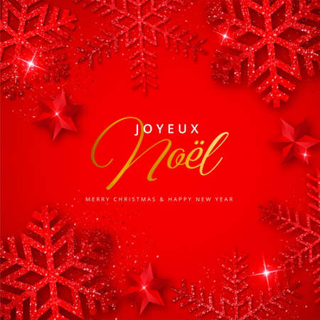 red christmas background with shiny snowflakes joyeux noel design vector illustrationのイラスト素材
