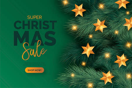 realistic christmas sale banner with ornaments design vector illustrationのイラスト素材