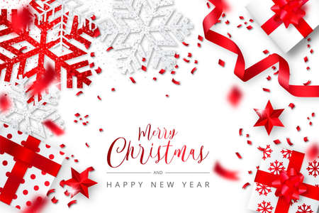elegant white red realistic christmas background design vector illustrationのイラスト素材