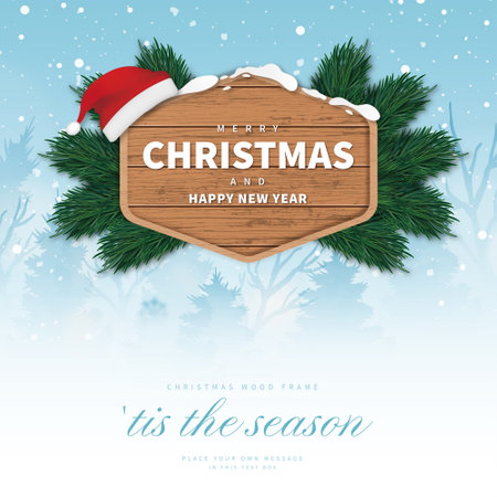 modern merry christmas wood frame with landscape design vector illustrationのイラスト素材