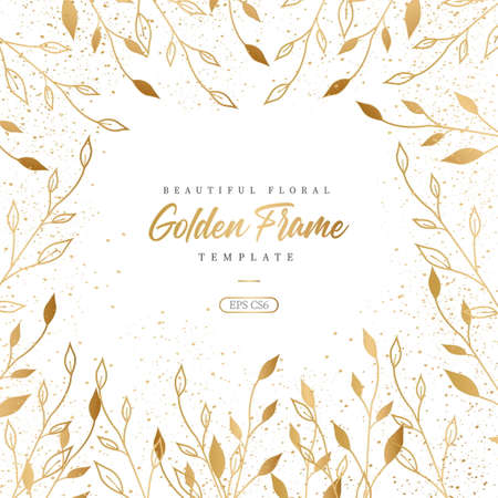 beautiful floral golden frame template vector design illustrationのイラスト素材