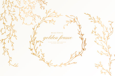 beautiful golden frame with elegant branches vector design illustrationのイラスト素材