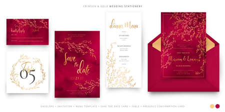 crimson gold elegant wedding set design vector illustrationのイラスト素材