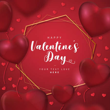 valentine s day card with golden frame design vector illustrationのイラスト素材
