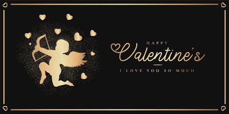 elegant happy valentine s day with golden cupido silhouette design vector illustrationのイラスト素材