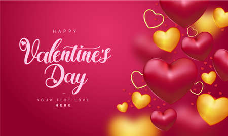 happy valentine s day background with realistic hearts design vector illustrationのイラスト素材