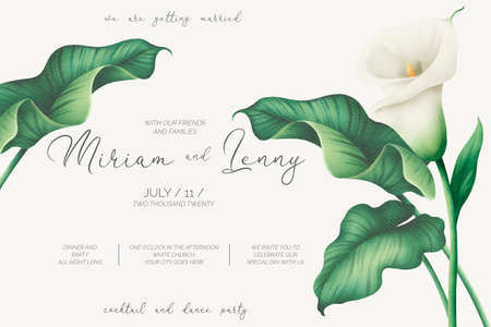beautiful wedding invitation template with white liliesのイラスト素材